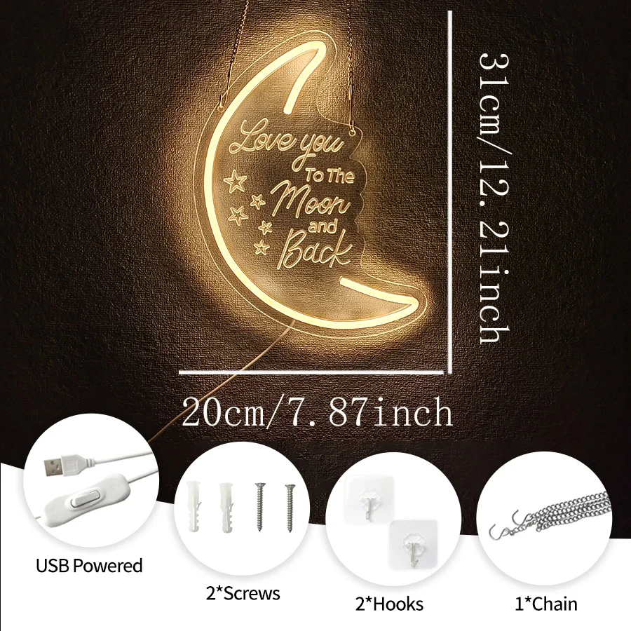 LED Neon Letters Light Up Sign for Wedding Bedroom Girls Room Birthday Gift Love You to The Moon & Back Neon Sign for Wall Decor