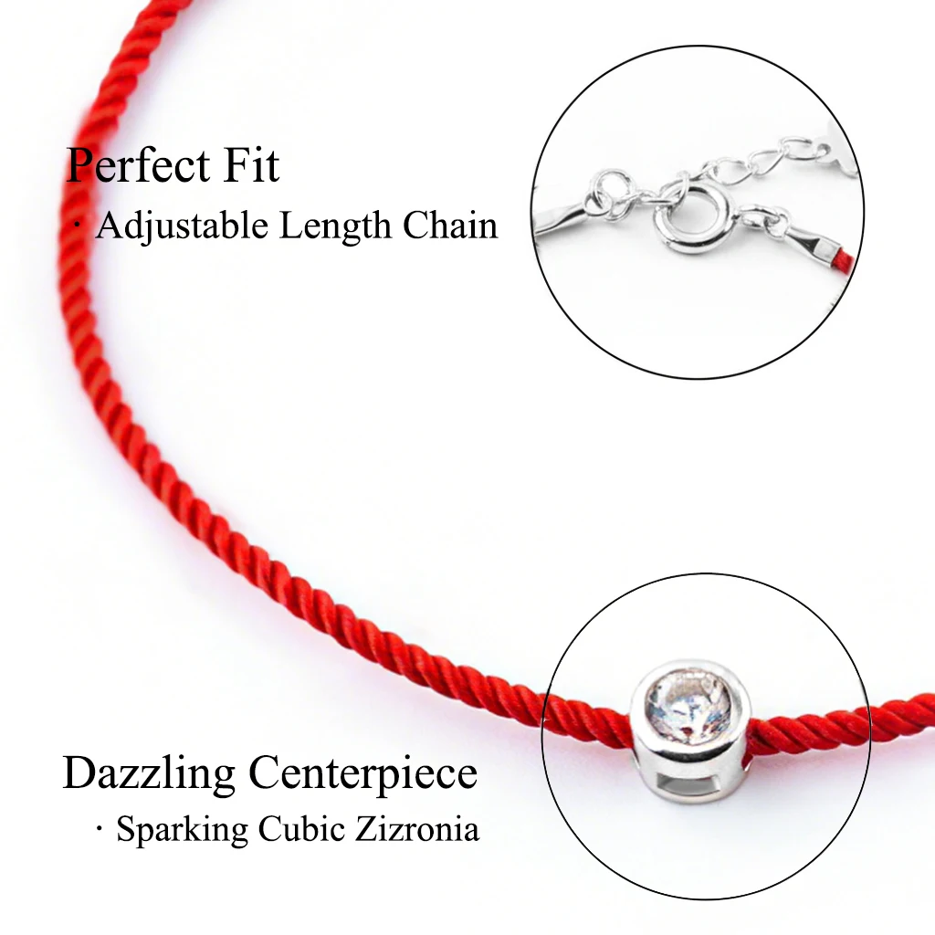 La Monada Red Thread For Hand Women\'s 925 Sterling Silver Bracelets Round Zircon Red String Rope Jewelry Bracelets For Women