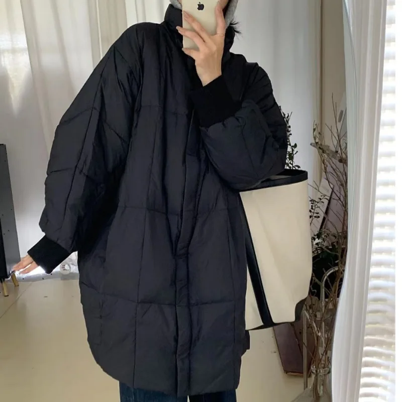 2023 New Parka Women Winter Puffer Jacket Quilted Mid-length Coats Korean Fashion Stand-up Collar Coat Vintage Black Gray