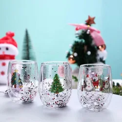 Christmas Double Wall Glass Cup Xmas Gift Star-tree Snowman Heat Resistant Household Milk Juice beer Teacup Coffee Mug Drinkware