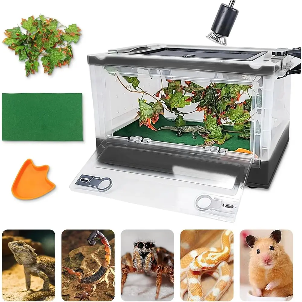 

Reptile Terrariums Kits with Plant, Feeding Bowl, Carpet, Easy to Carry, Easy to Move with Wheels, Heat-Resistant Material, Suit