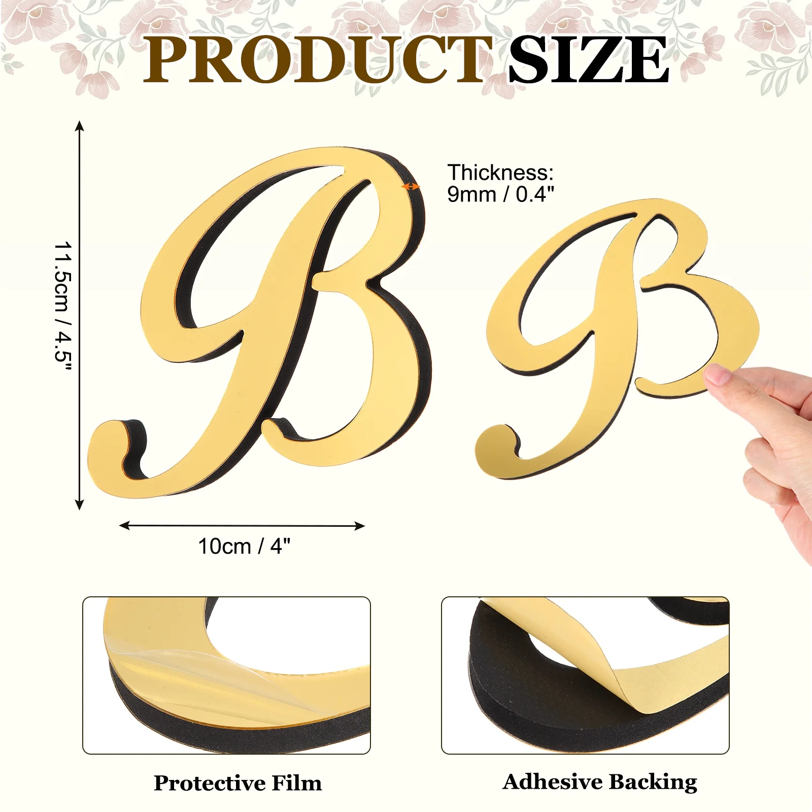 4 Inch 3D Acrylic Alphabet Mirror Wall Sticker Artistic Italics Letter A-C Self-Adhesive Art Letter Sign for Wall Home DIY