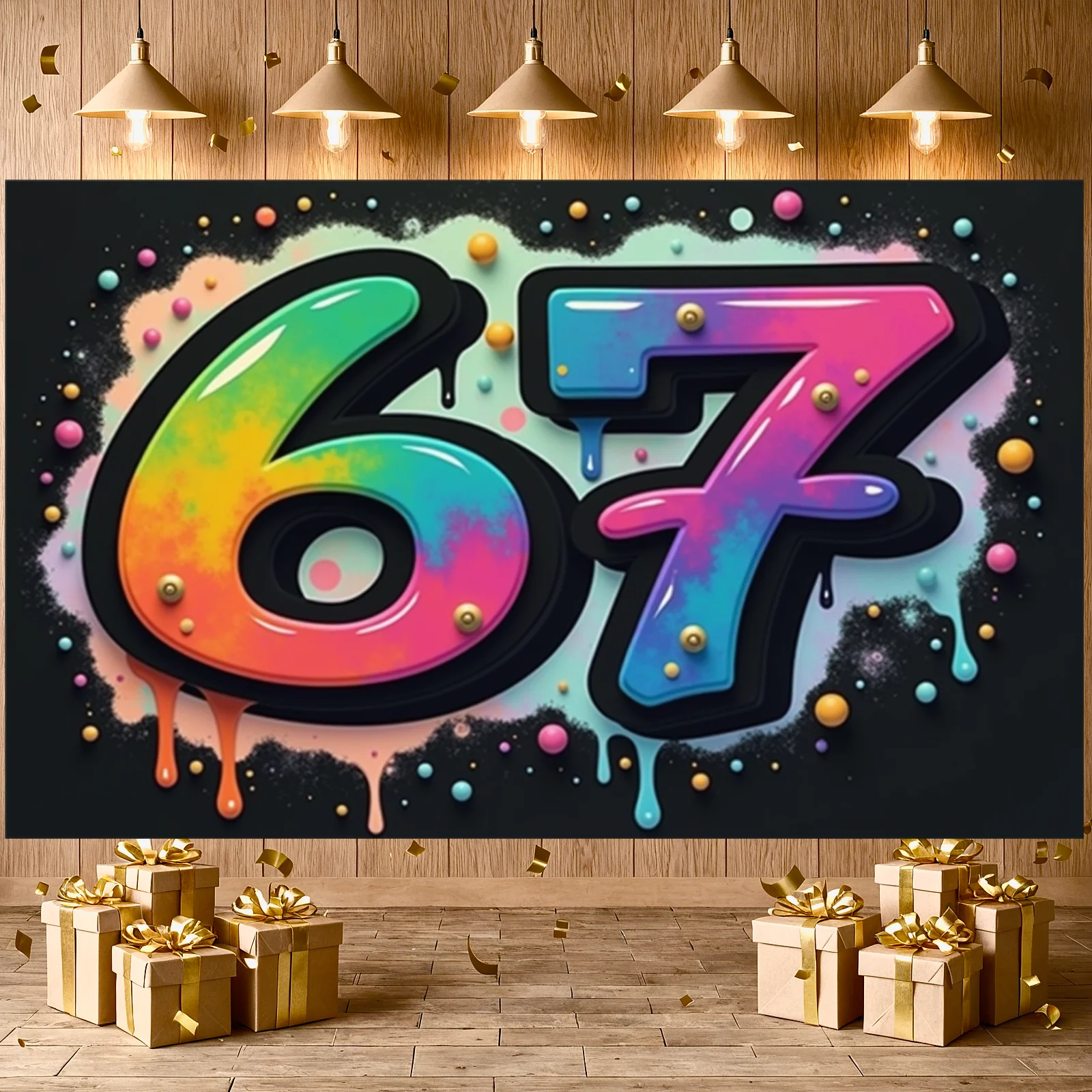 Colorful Display 3d Stereo Birthday Display 67th Event Background Rainbow Gradient Festive Banner For Party Decoration Indoor