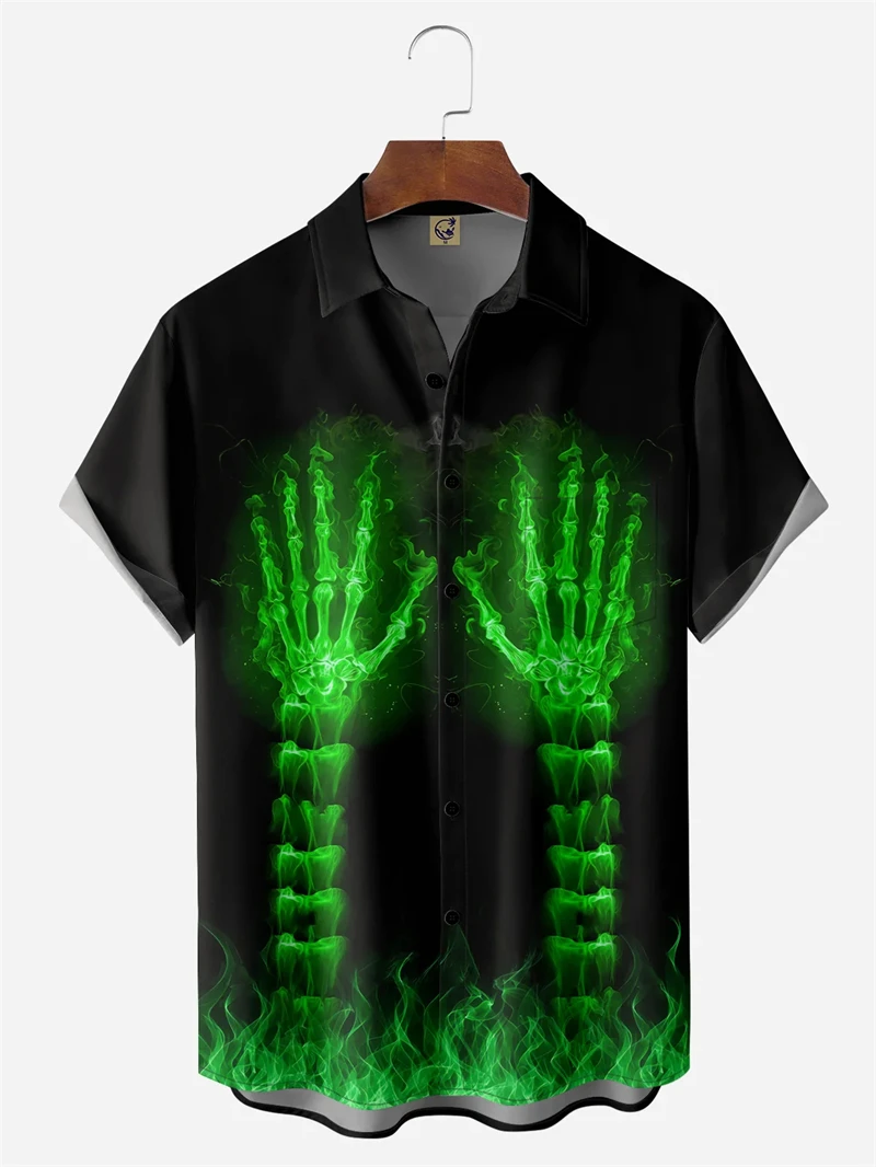 

2025 New Men's Shirts 3D Print Skull Graphic Short Sleeve Tops Casual Men Clothing Harajuku Summer Autumn Button Up Women Blouse