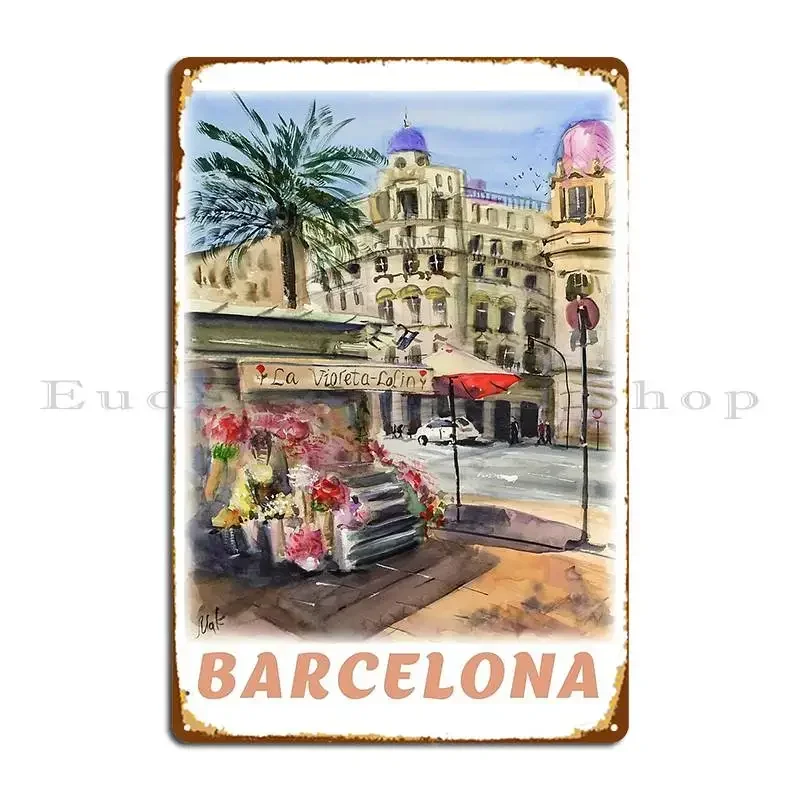 Barcelona Print Metal Sign Design Cinema Bar Character Mural Tin Sign Poster