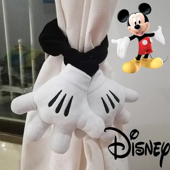 Disney Mickey ปาล์มผ้าม่าน Clasp Plush Elastic Band Tiebacks ผ้าม่านการ์ตูนผู้ถือคลิปอะนิเมะห้องเด็กผ้าม่านตกแต่งบ้าน