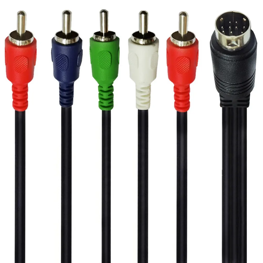 Mini DIN 10-pin męski na 5RCA Audio i wideo DIN kabel do telewizorów wyświetla Audio wideo odbiorniki sprzęt do monitorowania i więcej 1.8M