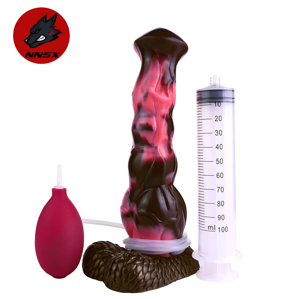 NNSX Large Dog Knot Squirting Fantasy Dildo, Cavalo Animal Pênis com Ventosa, Ejaculação de Silicone Adulto Brinquedos Sexuais para Mulheres