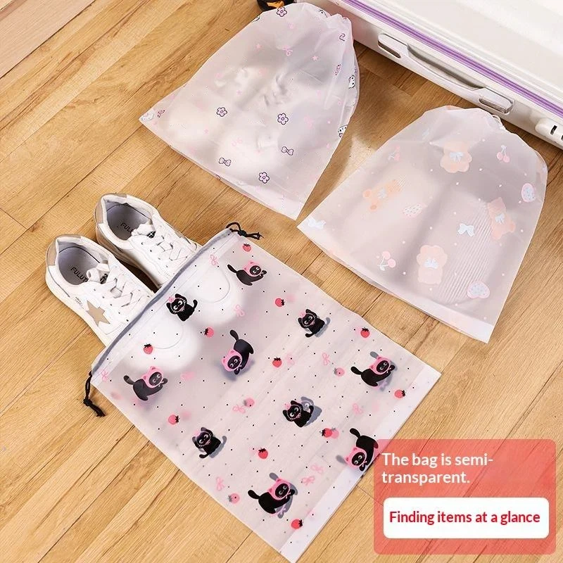 10Pcs Cartoon Print Waterproof Drawstring Shoe Storage Bags Lightweight Portable Organizer for Travel Home Sorting