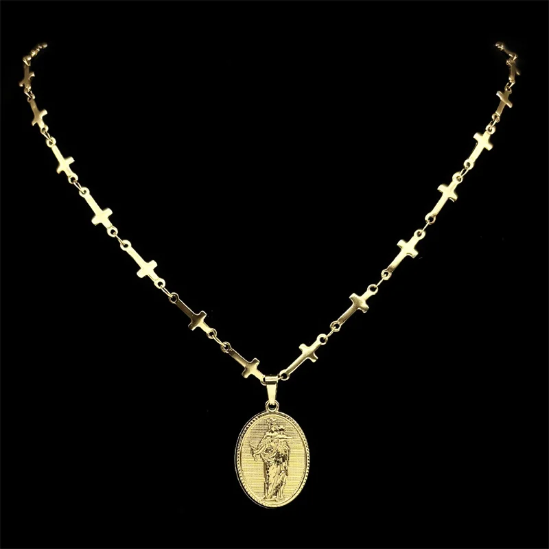 

Virgin Mary and Baby Jesus Pendant Necklace for Women Men Stainless Steel Gold Color Christian Cross Chain Necklaces Jewelry