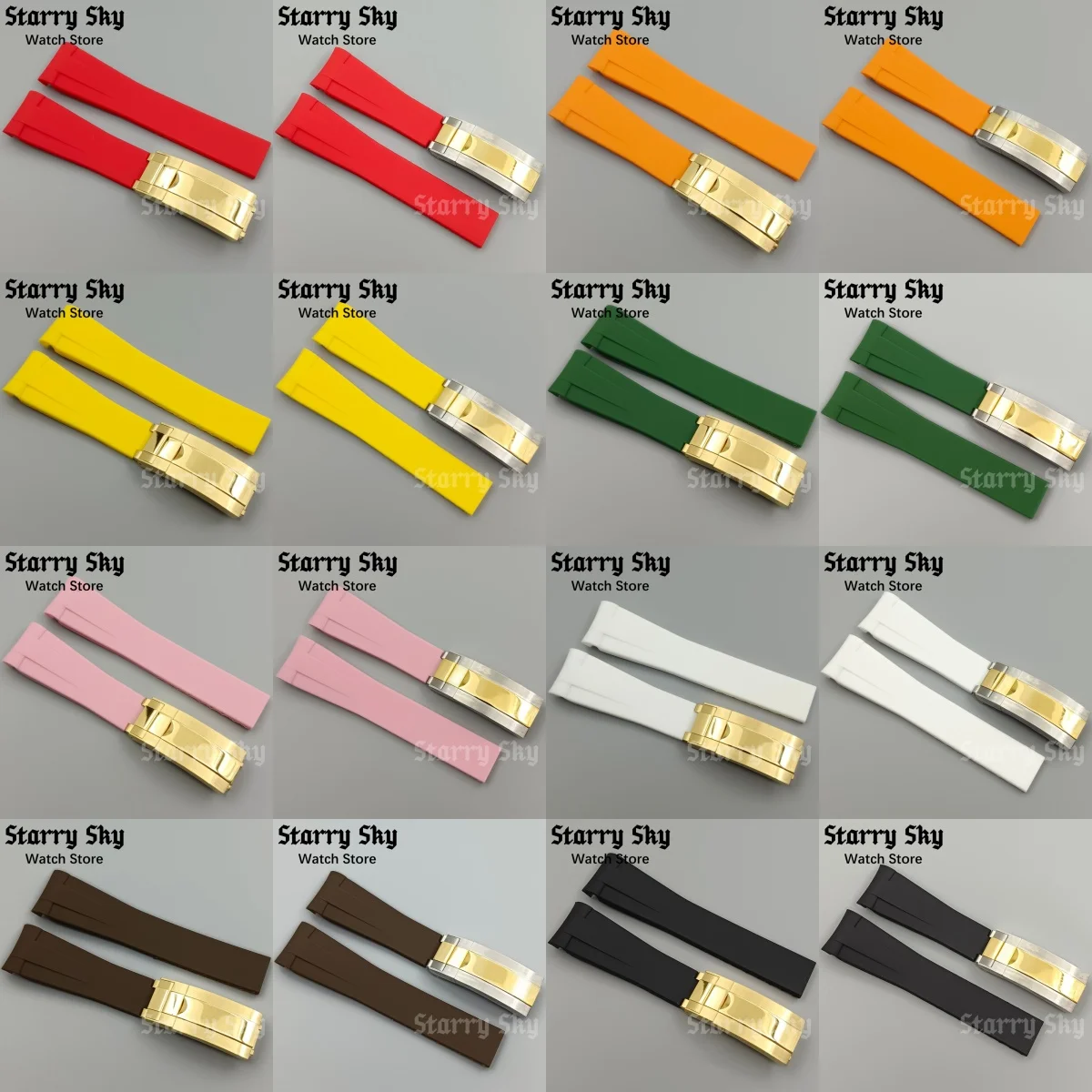 

Мужской изогнутый резиновый ремешок «Звездное небо» 20 мм с спортивным браслетом, золотой/двухцветный золотой складной ремешок с пряжкой, аксессуары для часов