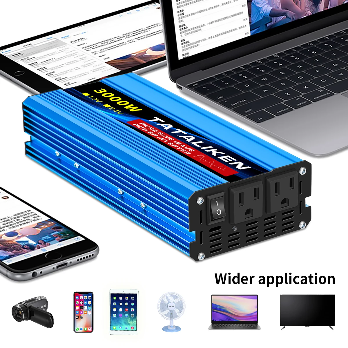 3000W Pure Sine Wave Power Inverter 12V DC to 110V 120V 60HZ Converter for Family RV Off Grid Solar System Car