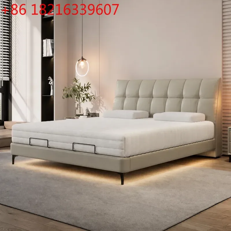 YAO Modern Leather Electric Lifting Bed 1.8m Multifunctional Smart Storage Double Bed for Small Apartment Master Bedroom