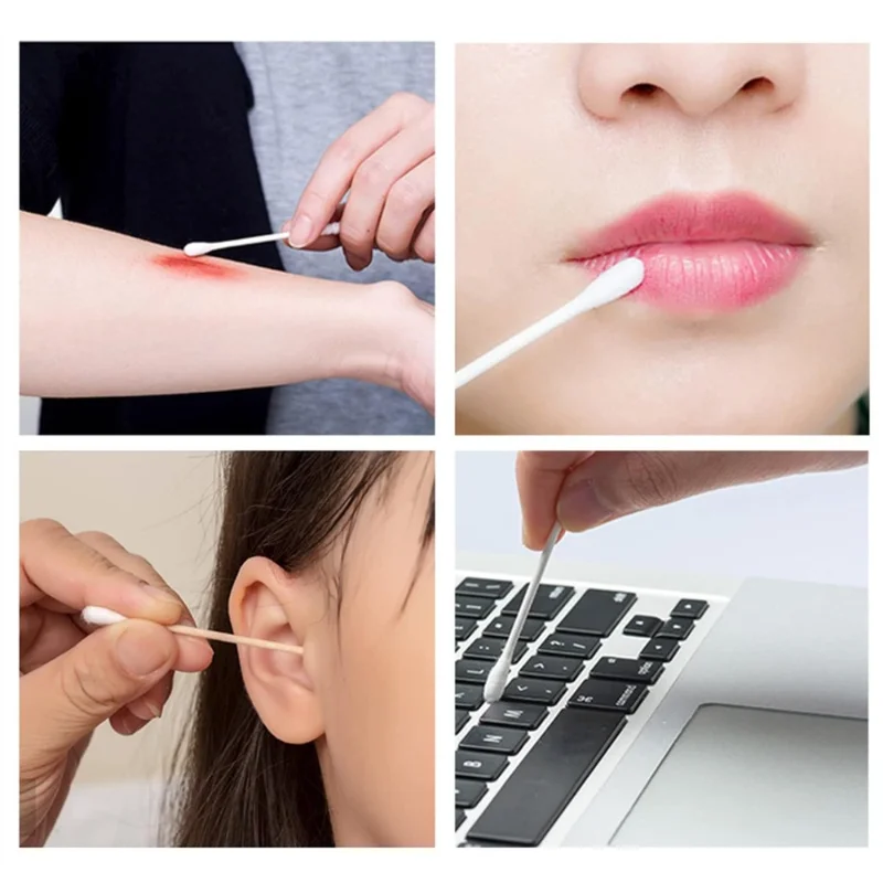 

100 шт. одноразовых двусторонних ватных палочек для чистки ушей и снятия макияжа