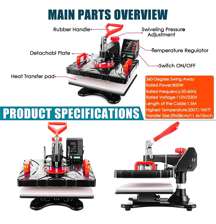 ترقية 8 في 1 كومبو آلة الصحافة الحرارة تي شيرت آلات طباعة الشعار القدح التسامي آلة الصحافة الحرارة للقميص #6