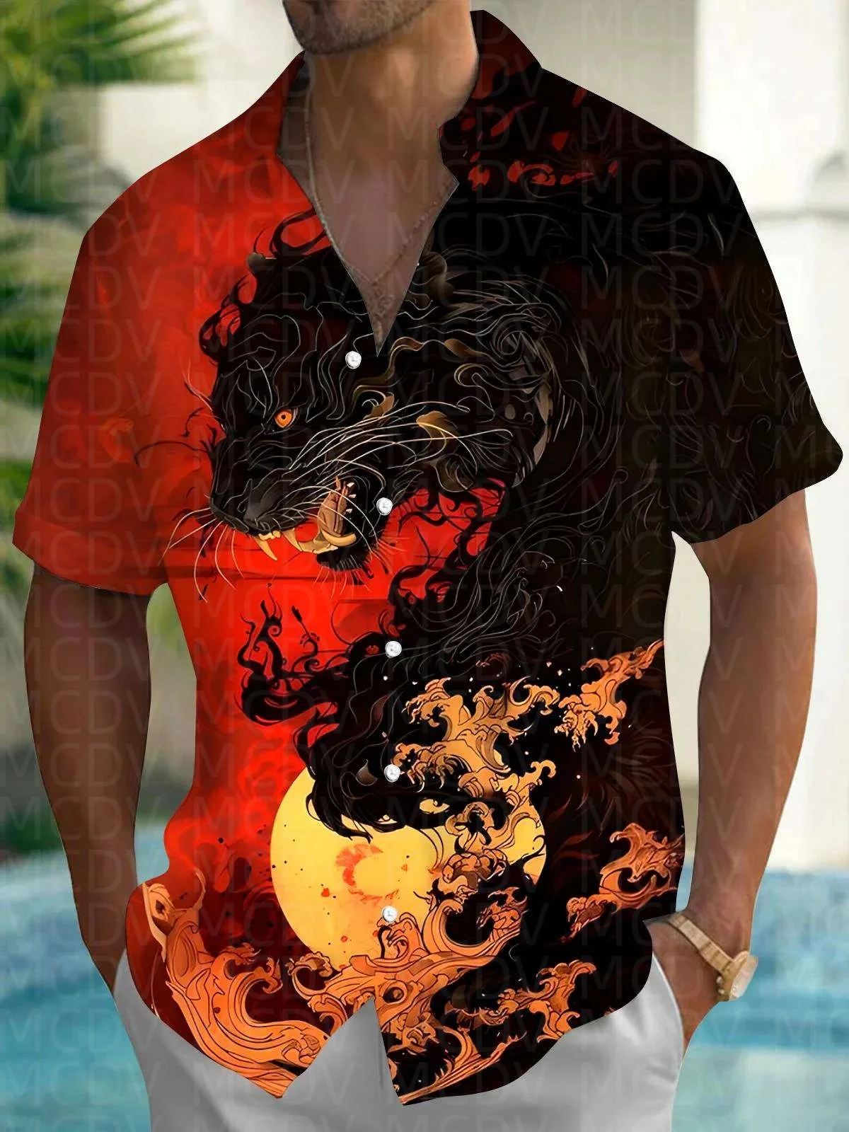 Squirrel Pattern Men's Hawaiian Shirt Stretch Easy Care Camp Shirt Big Tall