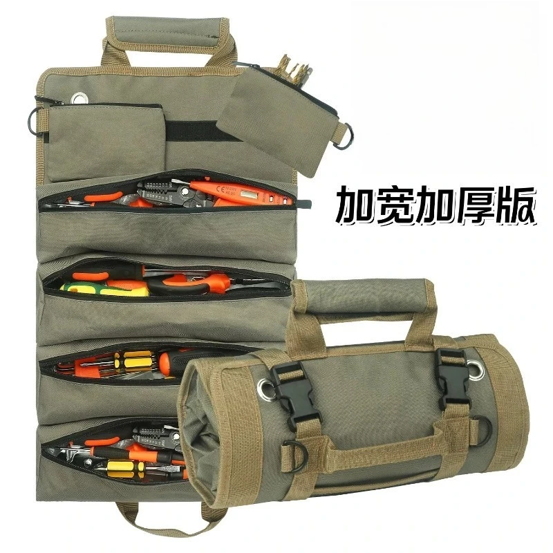 2PCS Roll Up Tool Bag Wear-resistant Thick Canvas Pouch Portable Foldable Handbag for Electrician Carpenter Hardware Storage