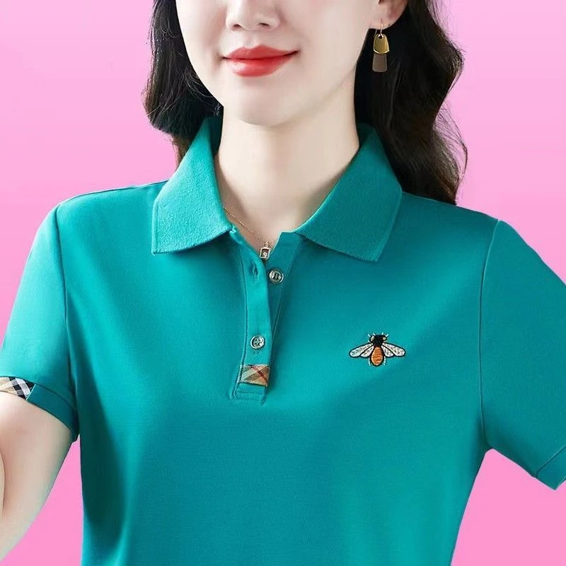 Polo Shirt Short Leeve T-shirt Women's Summer 2025 New Loose Ladies Slim Collar Polo Top Woman Clothing