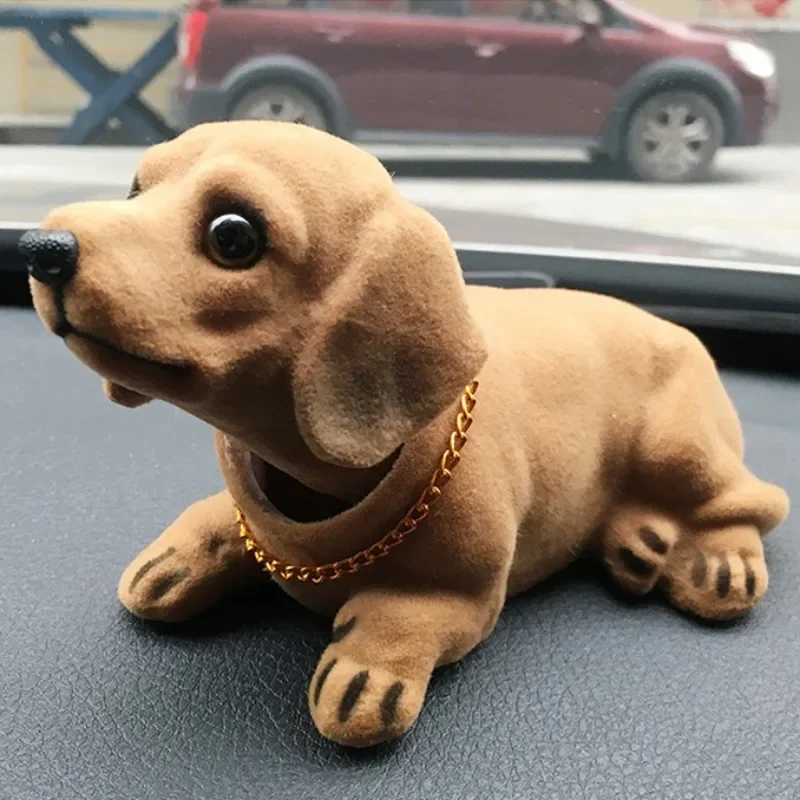 Resin Flocking Simulation Dachshund Ornaments Dashboard Cute Shaking Head Dog Sitting Posture Statue Dog Toys Car Decor