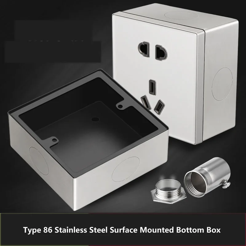 Type 86 Surface Mount Universal Wall Switch Junction Box Stainless Steel Panel Button Metal Box 20mm hole