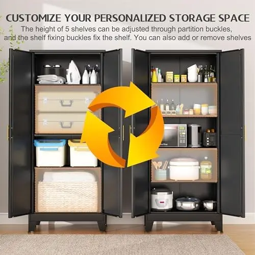 75.2" Tall Metal Kitchen Pantry Storage Cabinets with 2 Door and 5 Adjustable Shelves, Cupboard for Kitchen, Dining image 4