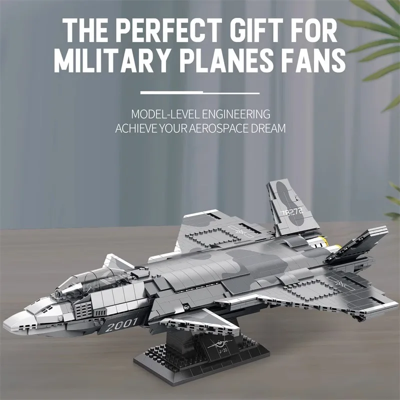 

1911PCS J-20 Stealth Fighter Model Building Blocks Air Force Combat Aircraft Plane Bricks Desktop Display Kids Toys Holiday Gift