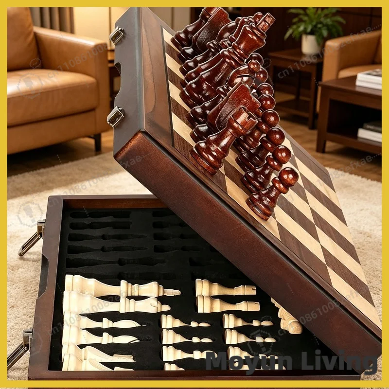 Magnetic Wooden Chess Set for Adults Kids  Chess Board with Handmade Pieces, Folding Portable Travel Unique Chess Sets Game for