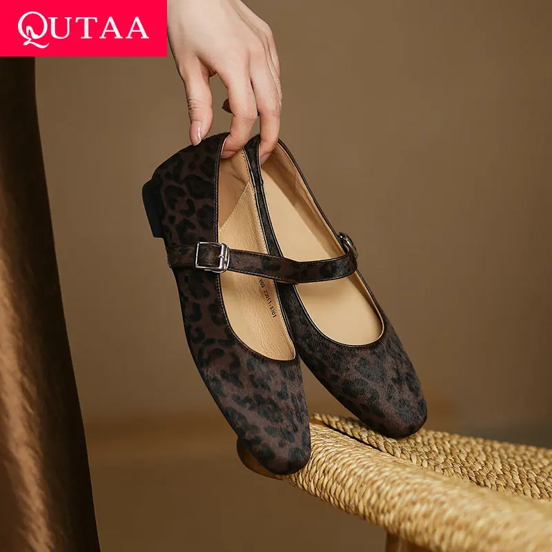 

QUTAA 2025 Fashion Women Flats Shoes Heels Ballet Mary Jane Spring Round Toe Cow Leather Casual Summer Shoes Woman Size 34-40