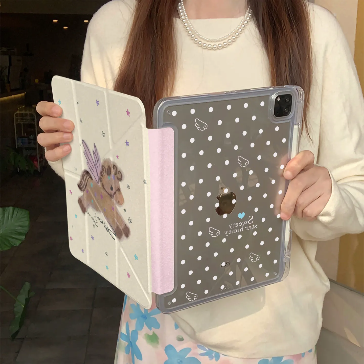 Korean Ins Wings Pony Wave Point Y2K Cover For iPad Pro 13 11th M5 M4 12.9 A16 10 8 7 9th 10th Air 11 M2 M3 Mini Tablet Case