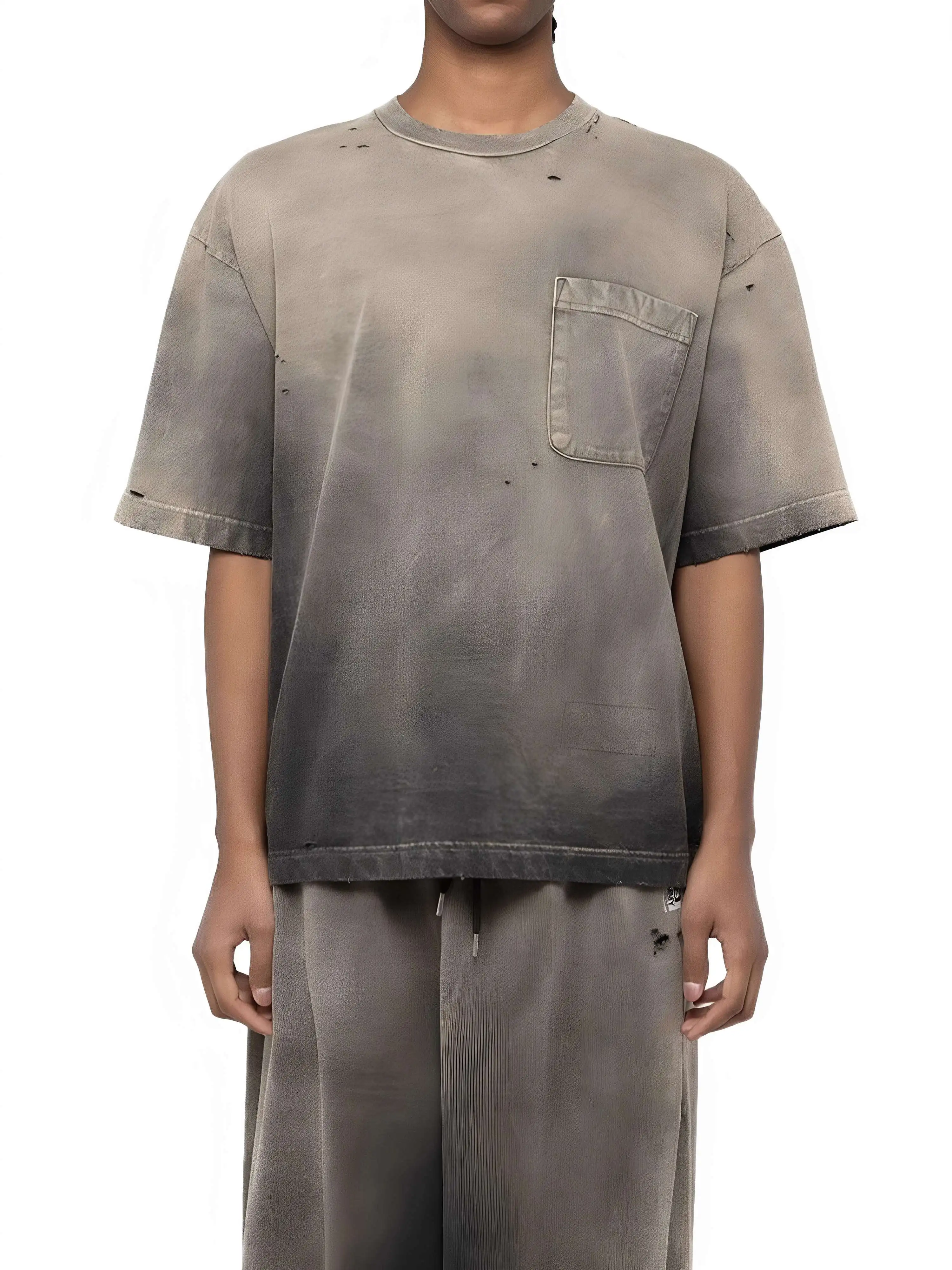 

24SS MMY Sanyuan MIHARA Japanese Cotton Round Neck Gradient Washed Distressed Men's and Women's Short Sleeved T-shirt