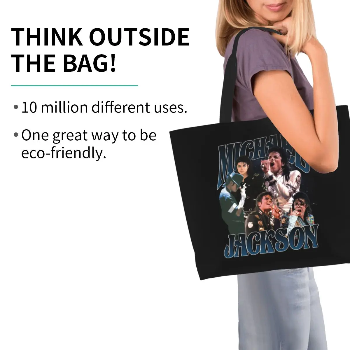 Michael Jackson Dancing Shopping Tote Bag Canvas Large Capacity Shoulder Bags Shopper Grocery Handbag for Women