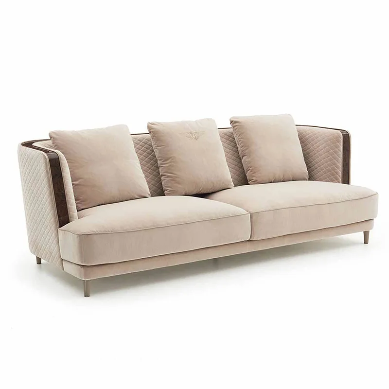 

-For Italian Style Modern Luxury Sofa Natural Wood Veneer Super Fiber Leather L-Shape for Hotel Villa Furniture Living Room&