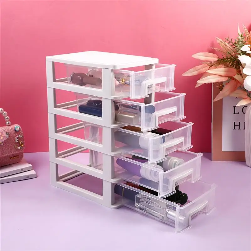 Five-Layer Rack Shelf Organiser Plastic Drawer Type Closet Dustproof Desktop Storage Case Organizer Sundries Holder