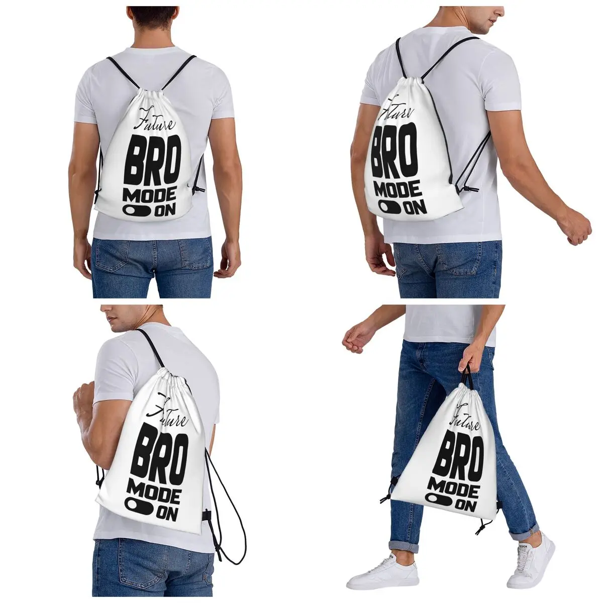 Future Bro Mode On Backpacks Casual Portable Drawstring Bags Shoes Bag Book Bags For Travel School