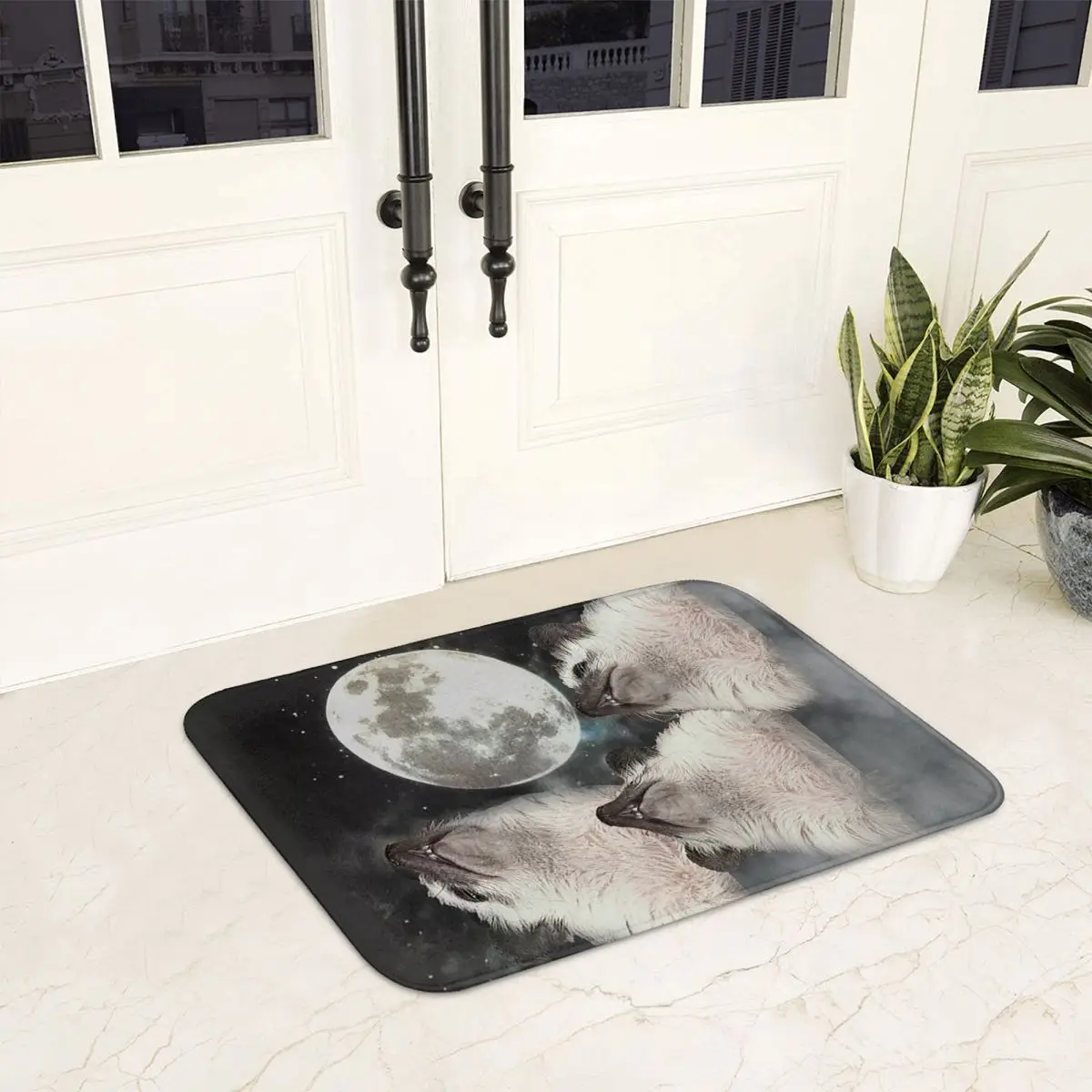 Three Wolf Hedgehog Moon Non-slip Doormat Floor Mat Cushion Carpet Rug for Kitchen Entrance Home Balcony Footpad Mats