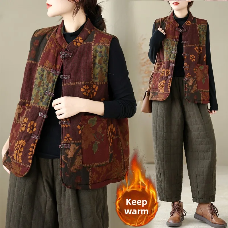 

Новинка 2025, теплый хлопковый тюнет-жилет Faion Thiened, женская верхняя одежда больших размеров с принтом, модная одинарная одежда средней длины для поездок на работу...