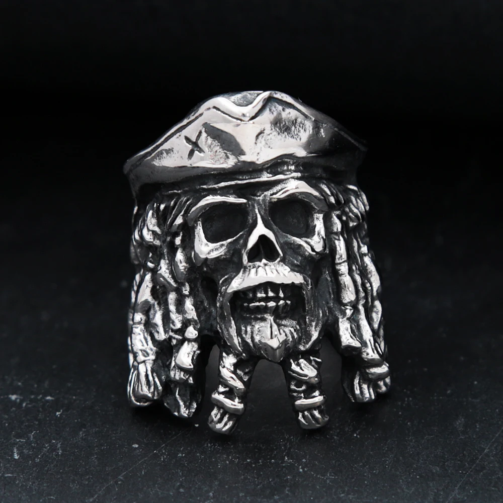 Gothic Vintage Pirates Of The Caribbean Ring Punk Hip Hop Stainless Steel Skull Rings For Men Fashion Jewelry Gift Dropshipping