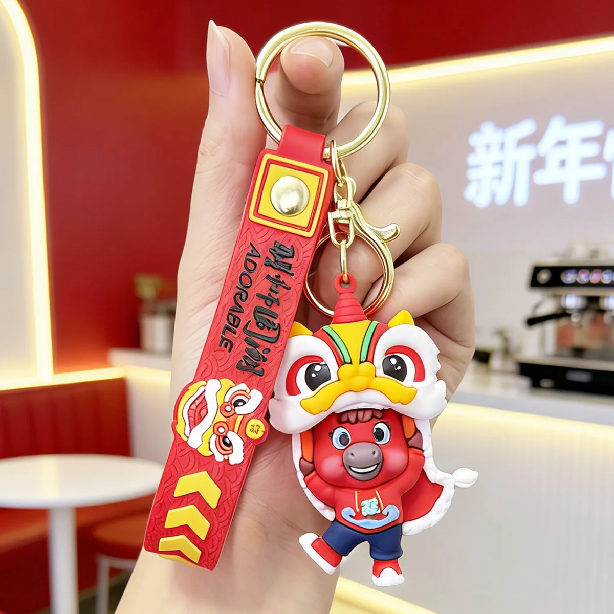 Breloczek do kluczy w stylu China-Chic z motywem rozbudzonego lwa, ozdoba do zawieszenia na torbie, lalka na Rok Konia, 2026