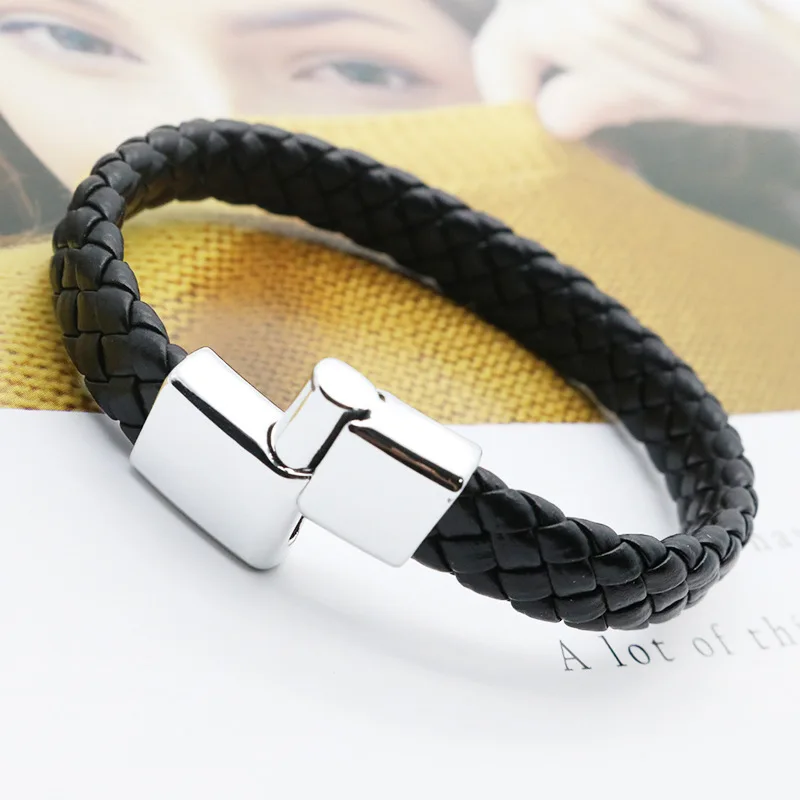 الأوروبية والأمريكية الساخن نمط كلاسيكي الجلود سوار بو المواد الرجال سبيكة المغناطيس مضفر سوار مجوهرات #2