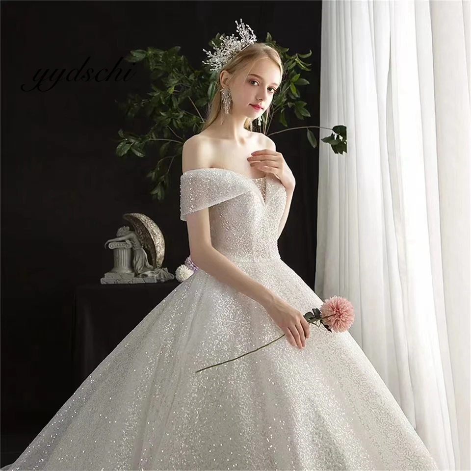 

Elegant Glitter Wedding Dresses Ball Gown 2024 Off the Shoulder New Style For Woman Sweep Train Bridal Gowns Vestidos De Novia