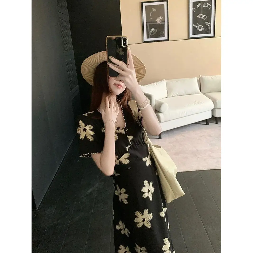 Stampa floreale Maxi Dr Estate da donna Nuovo ingombro in vita Dimagrante Vacanza Sle Sensazione di fascia alta Dr Or Sve V-...