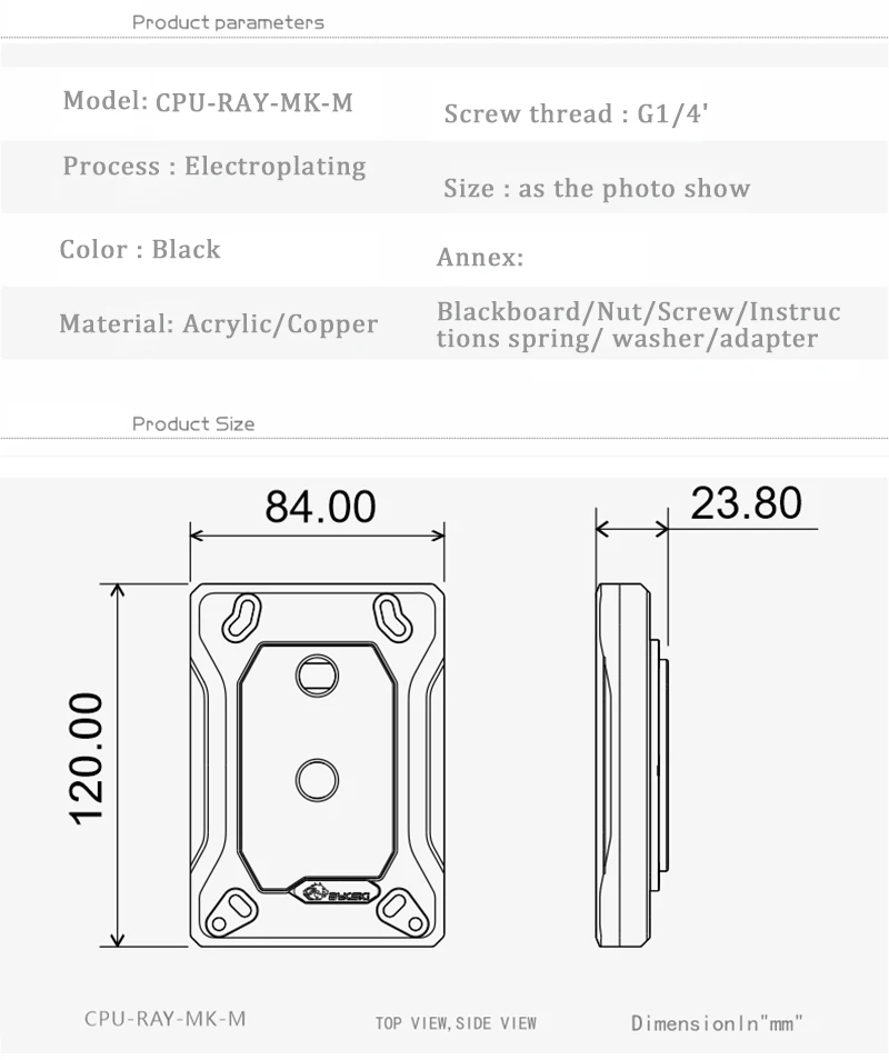 BYKSKI CPU Block für AM3 / AM4 / Ryzen 3/5/7 3600 /3000 ThreadPipper Wasser Kühler A-RGB Licht Kühler CPU-RAY-MK-M