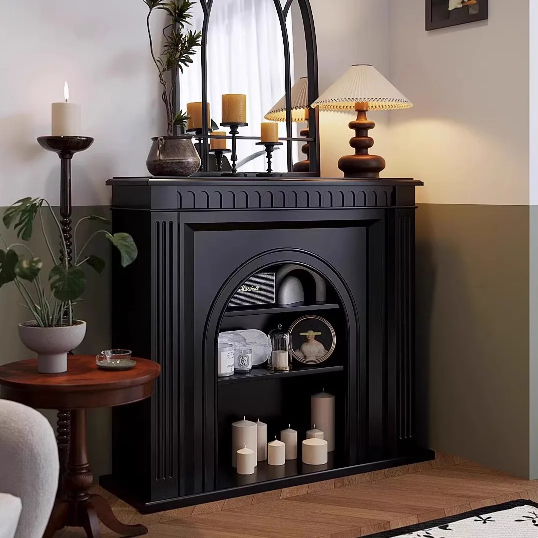 French retro fireplace decorative cabinet living room electronic simulation flame home interior light with atmosphere porch rack