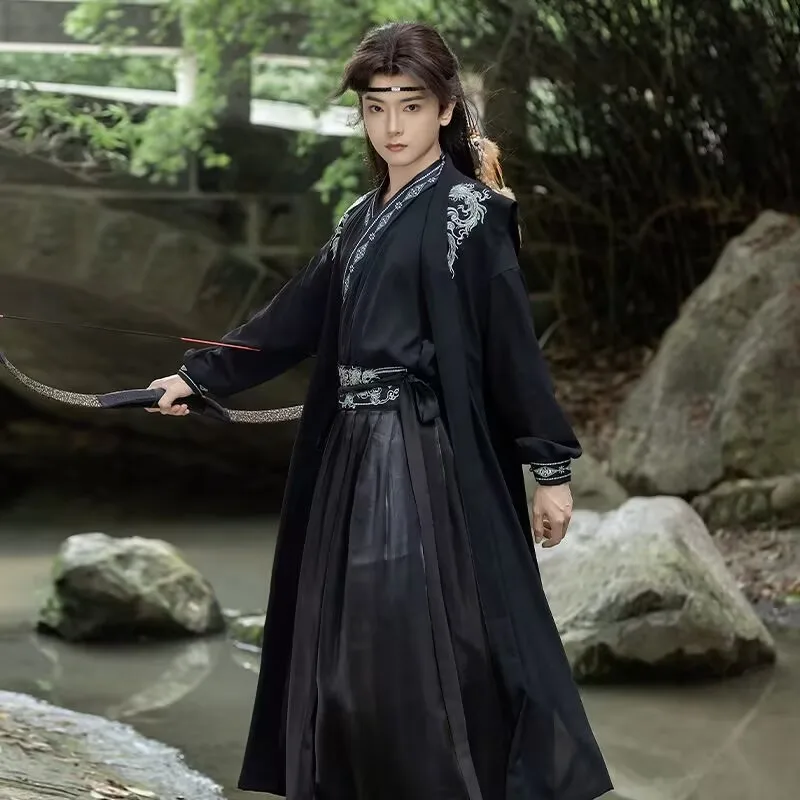 

Новый костюм Ханьфу 2026 года: черно-белая вышивка, женский, для Хэллоуина, карнавала, косплея