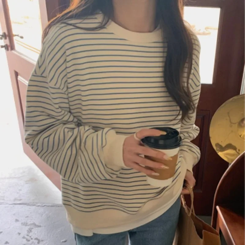 Sweatshirts Frauen Gestreiften Ulzzang Klassische Literarische Süße Oansatz Sanfte Studenten Alle-spiel Harajuku Freizeit Herbst Täglich