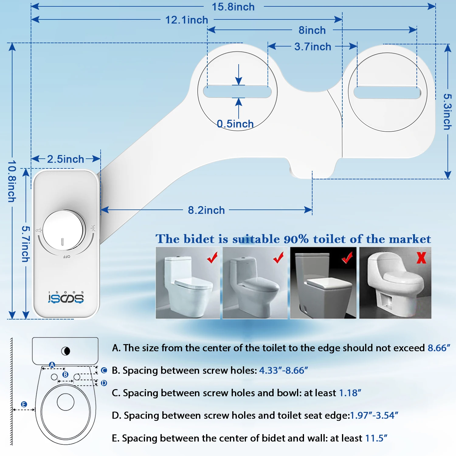 Imagem -04 - Soosi-ultra-slim Não-elétrico Toilet Seat Bidé Anexo Duplo Bocal Espiral Pressão de Água Ajustável Ass Pulverizador Novo Pcs