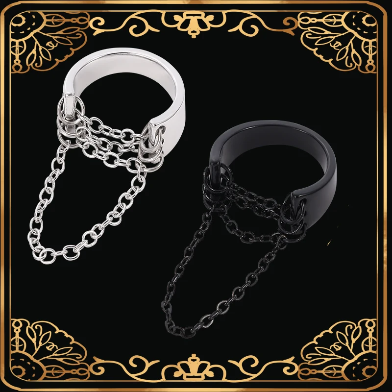 Punk Fashion Black Silver Color Chain Rings Open Stainless Steel Adjustable Cool Women Men Ring Jewelry Accessories