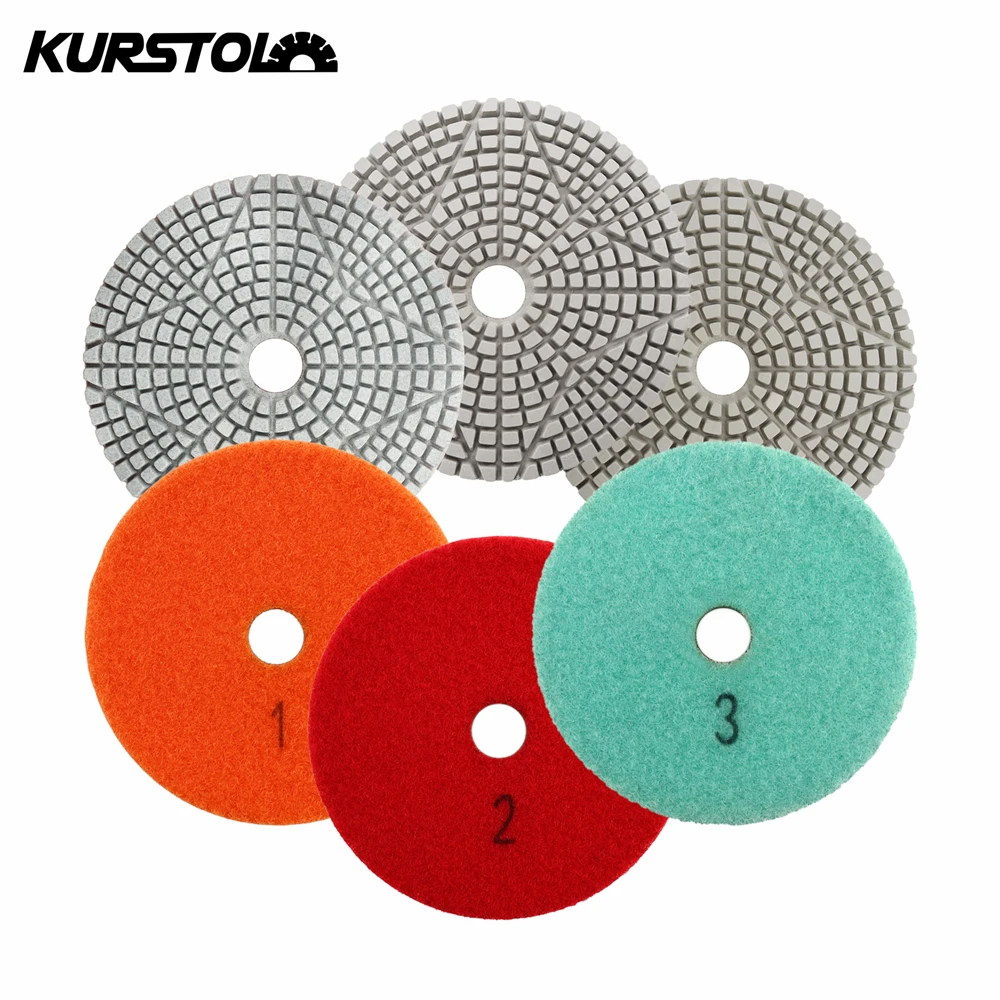 KURSTOL 3pcs/set 100mm Diamond Polishing Pads For Granite Marble Stone Quartz Artificial Stone Countertop Edges Worktop Polish