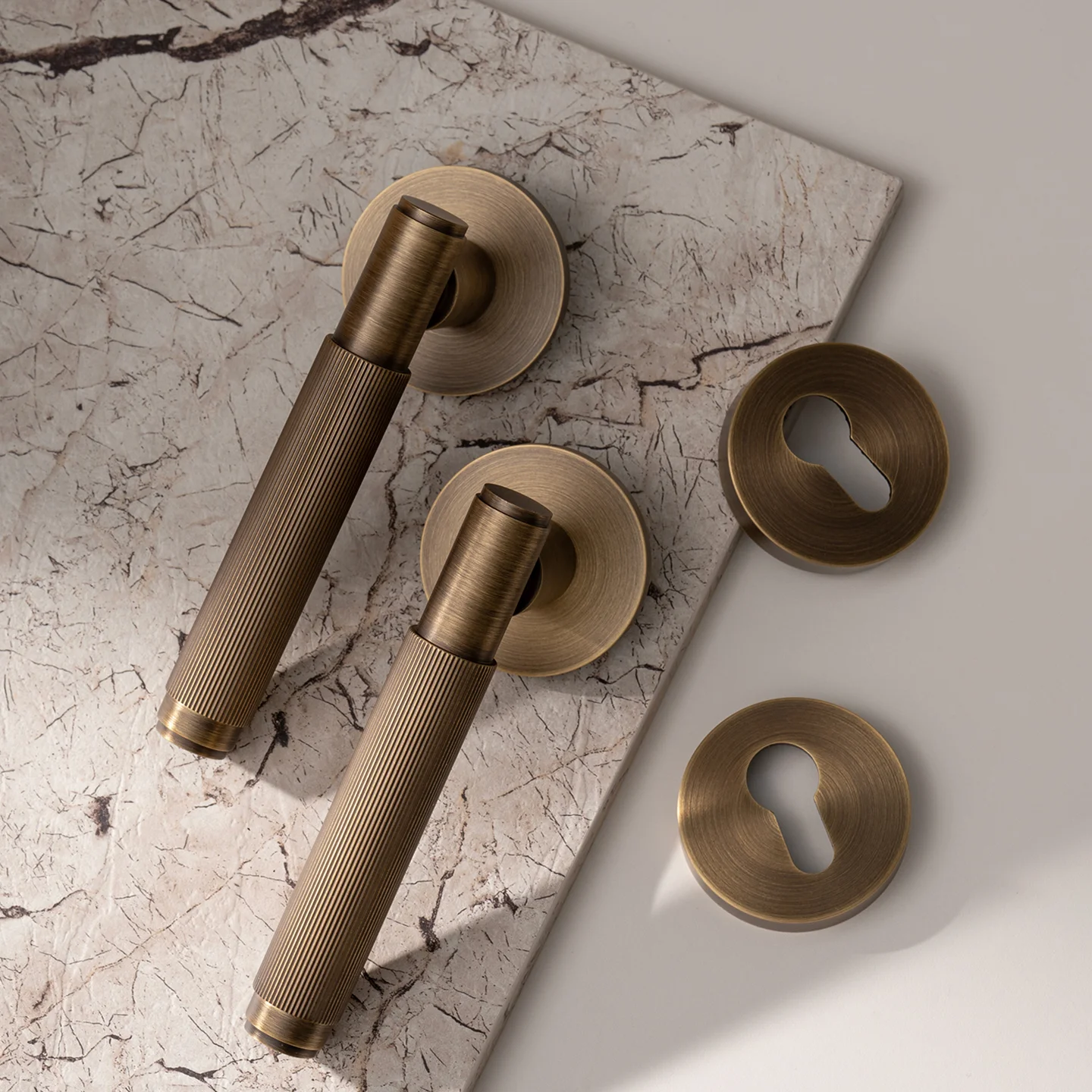 DOOROOM  Brass Door Lock Set Simple Stripes Texture Design Interior Door Lock Decorative Lock Privacy Lock Passage Lock
