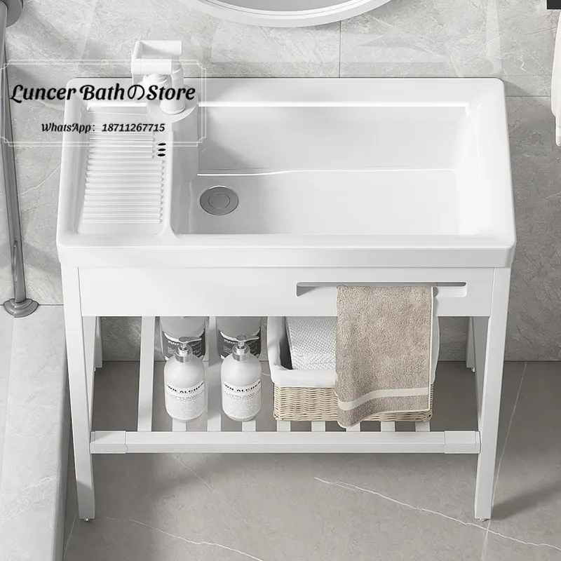 Household floor-standing support basin balcony laundry basin outdoor wash basin countertop laundry counter with clothes rack
